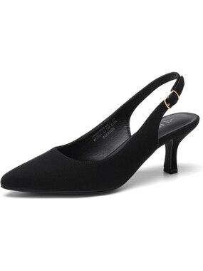 Women's Black Faux Leather Kitten Closed Pointed Toe Sexy Slingback Heel Pump